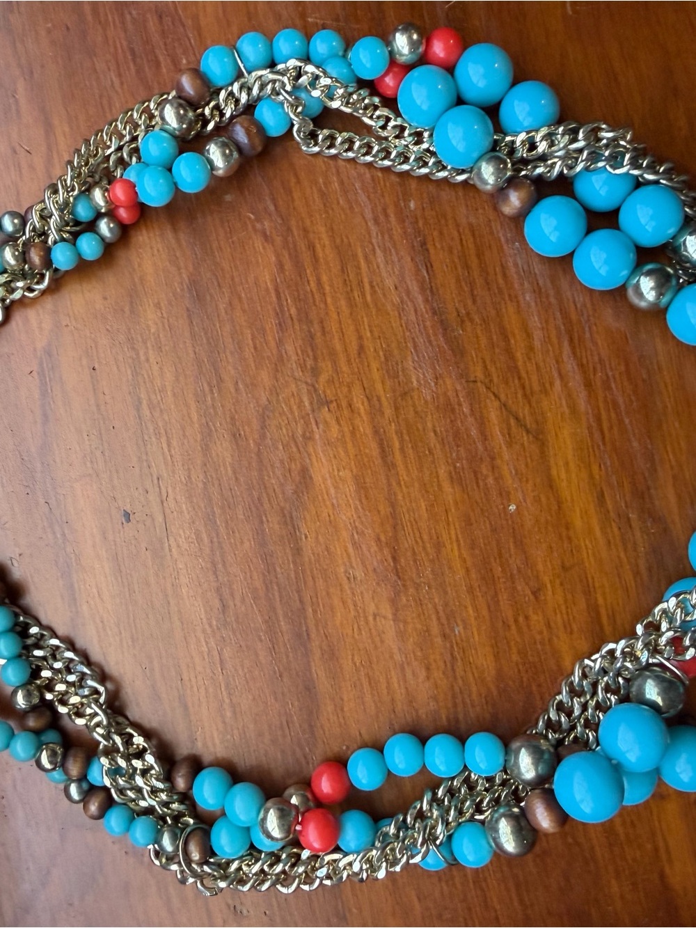 Turquoise Color Beaded Multi-Chain Necklace - Women Jewelry